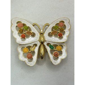 Butterfly Pin Brooch Enamel White Gold Tone